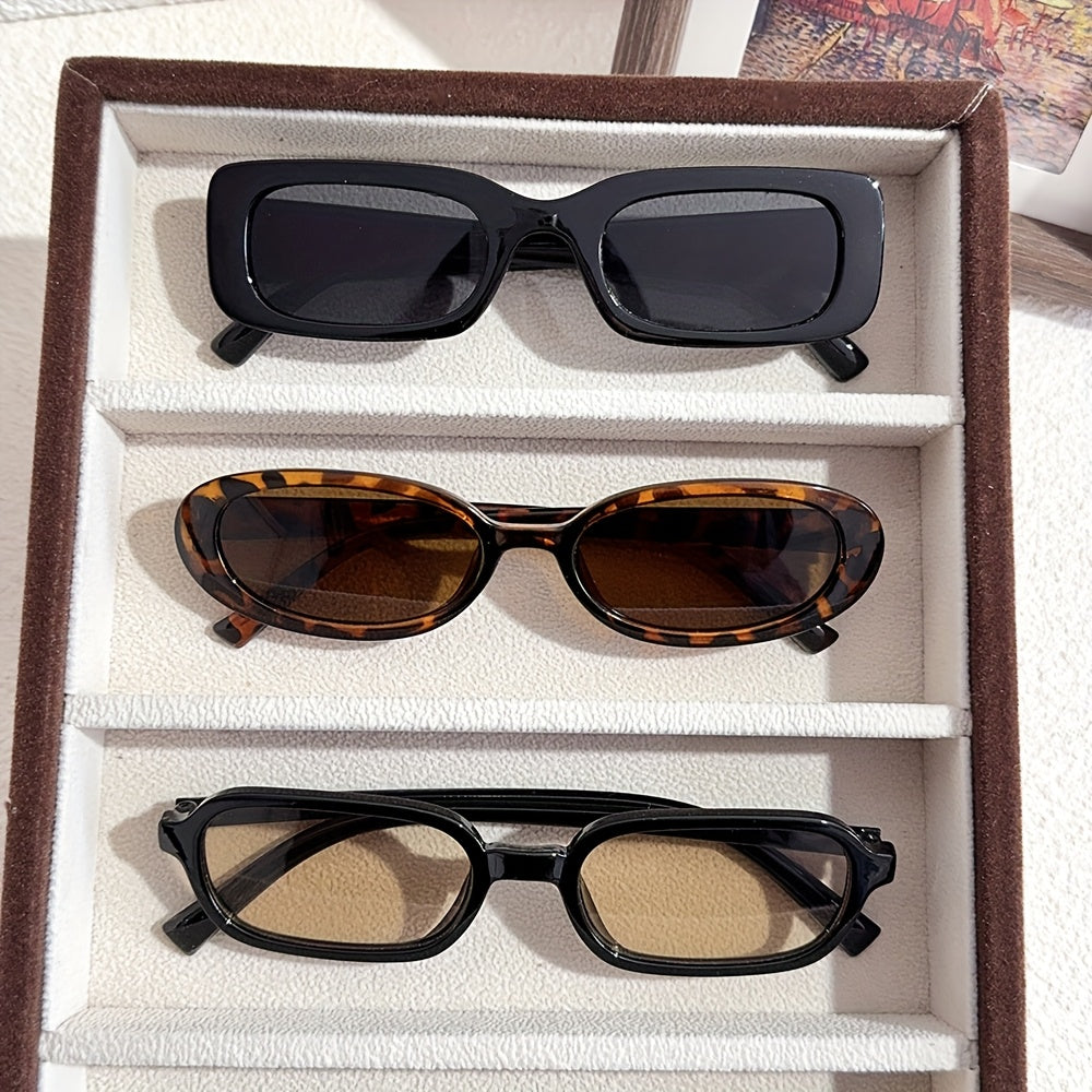Style8co 3 Adet Moda Oval/Kare Çerçeve Joker Günlük Kullanım İçin Klasik Dekoratif Erkek ve Kadın Gözlüğü